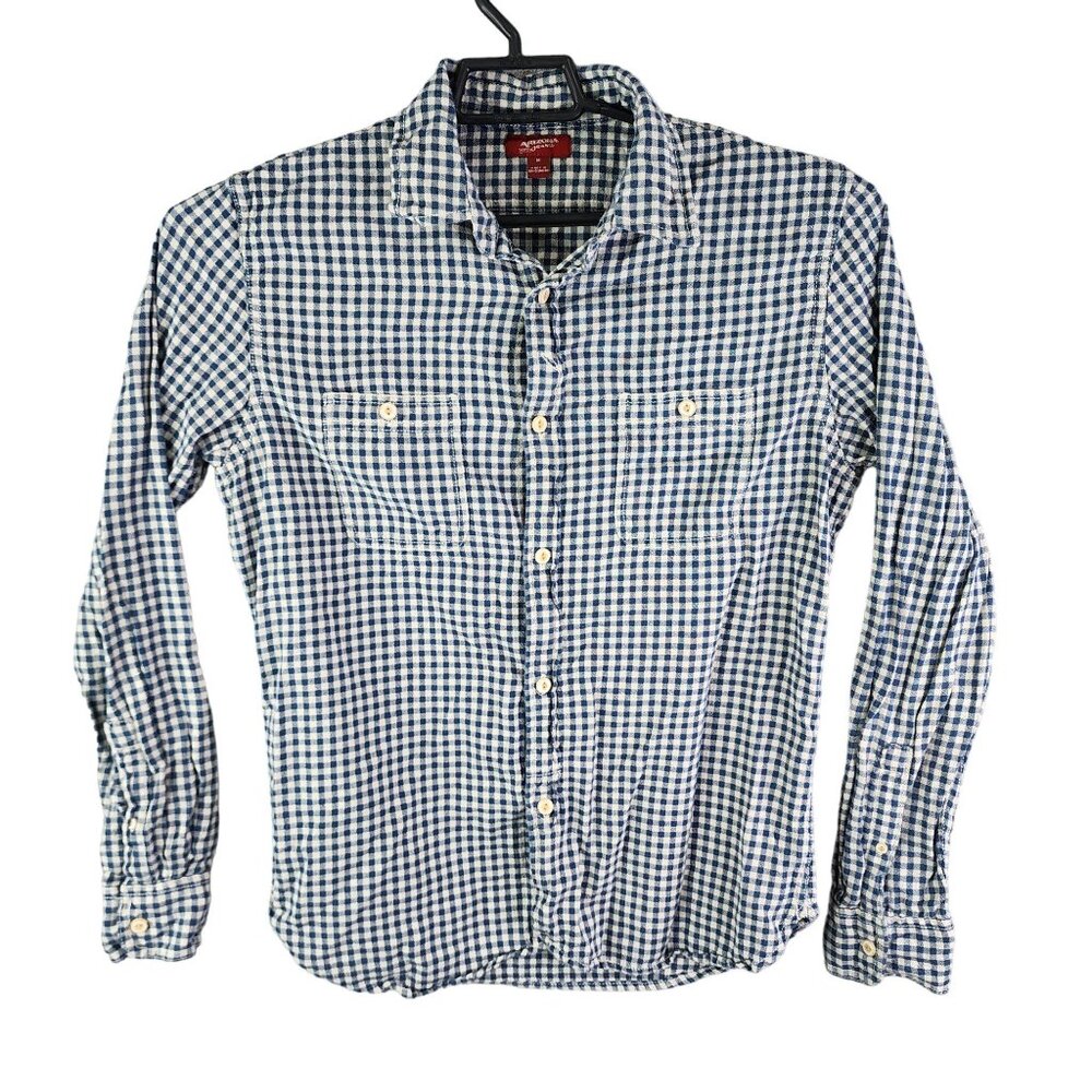 Mens Arizona Jean Co Shirt Blue & White Gingham Long Sleeve Button Down Size M